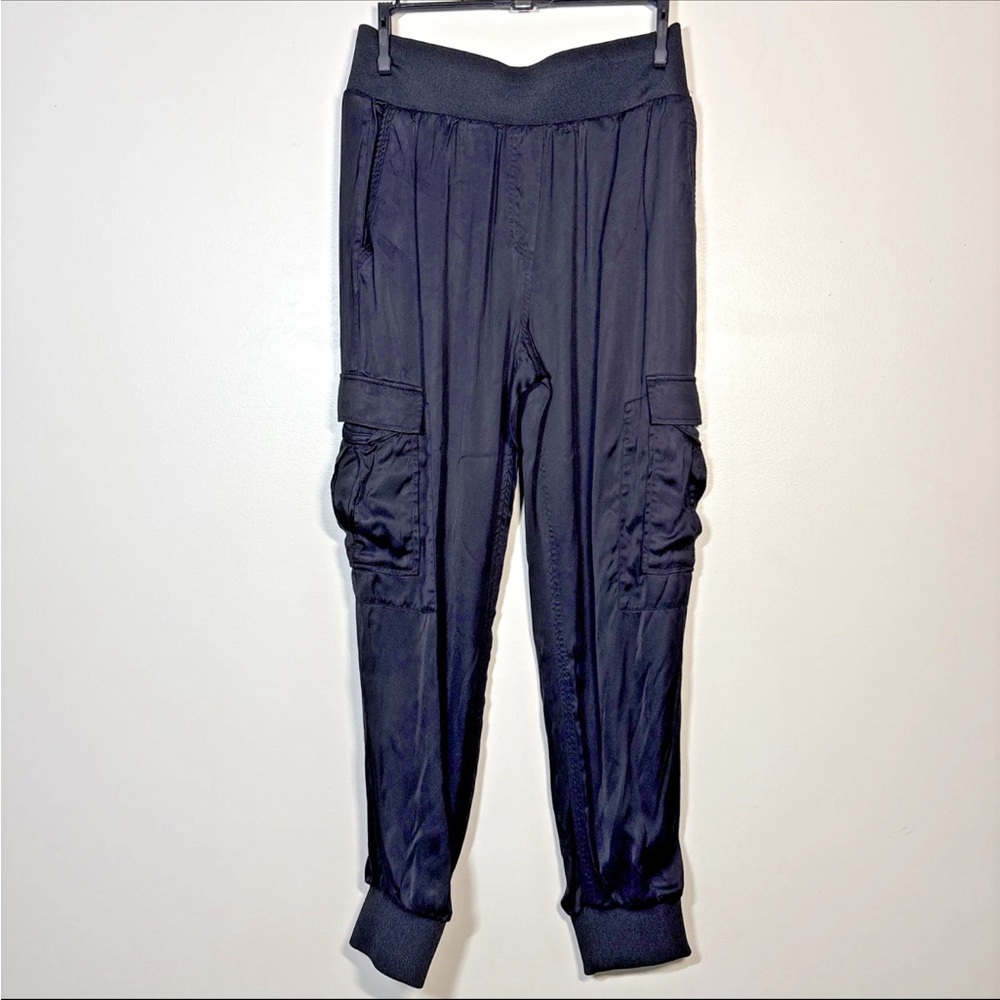ELIE TAHARI Sz S Pants Satin cargo Joggers black ankle cuffs